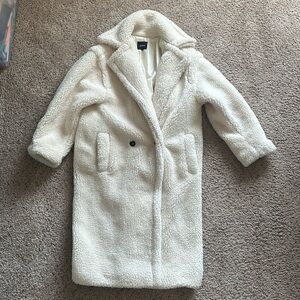 SMALL White Boohoo Long Fuzzy Jacket